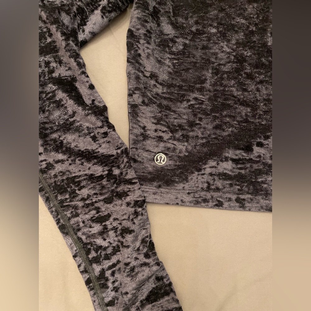 LuLuLemon Crushed Velvet Black Long Sleeve All Aligned Cropped Mock Neck Top!